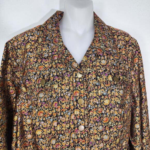 Coldwater Creek Floral Brocade Jacket Womens Large Floral Colorful Gold Button - Picture 3 of 10
